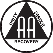AA logo - triangle with UNITY, SERVICE, RECOVERY on sides and AA in the middle.
